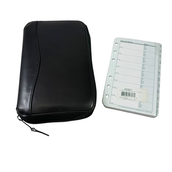 Franklin Quest Pocket Planner 6 Ring Black Leather Binder Organizer and Inserts - Picture 1 of 11